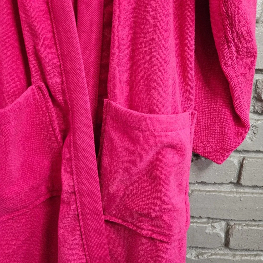 Lacoste Pink Cotton Terry Cloth Bathrobe Embroidered Logo Shawl Collar Robe - Picture 4 of 12